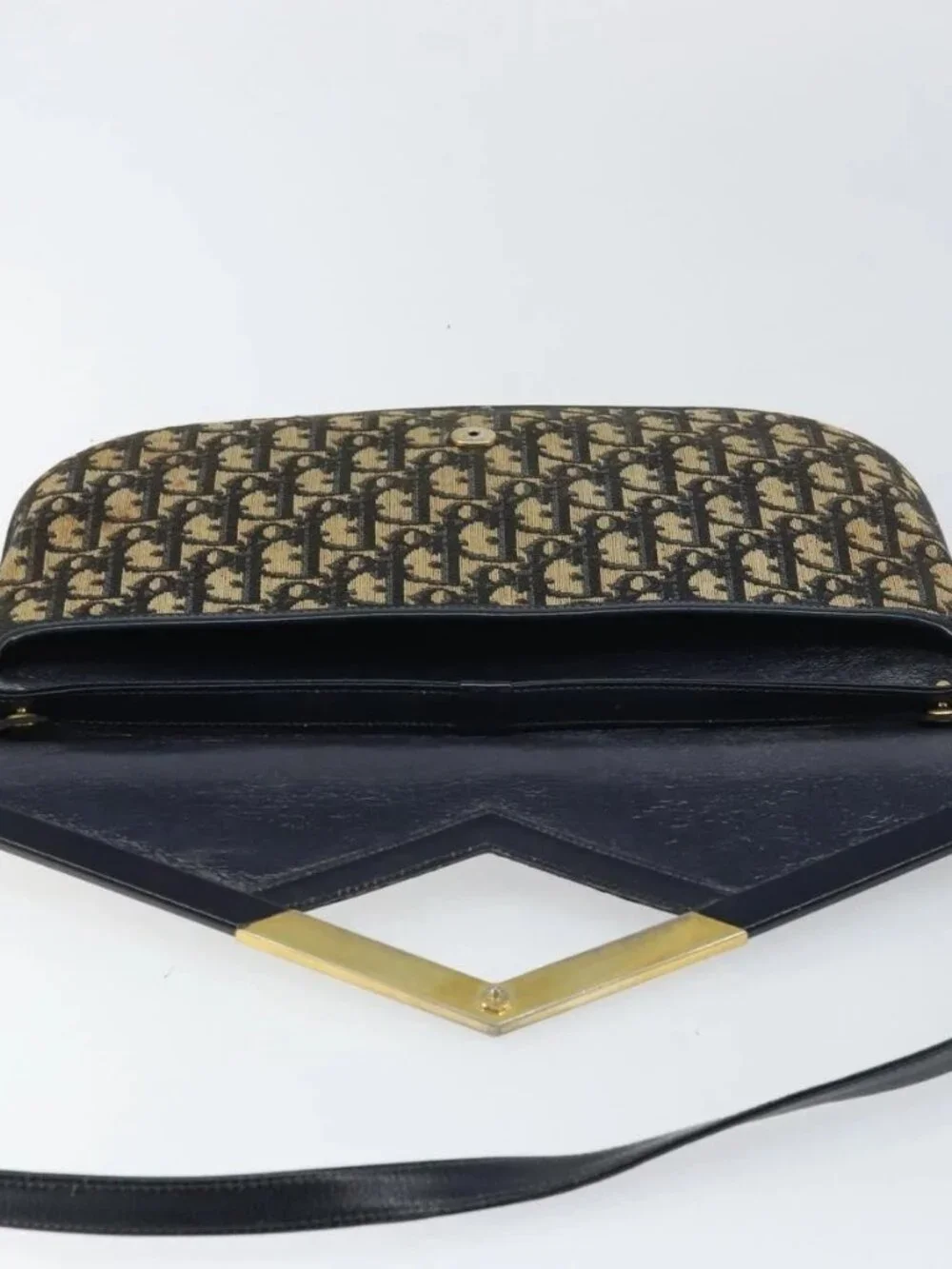 Christian Dior Trotter Canvas Shoulder Bag Navy Gold Auth 160820 - Picture 7 of 16